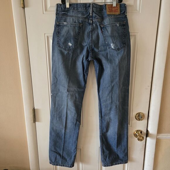 Levi's 514 Jeans Mens 33x32 Blue Distressed Denim Straight Leg Ripped Grunge Y2K - Picture 2 of 8